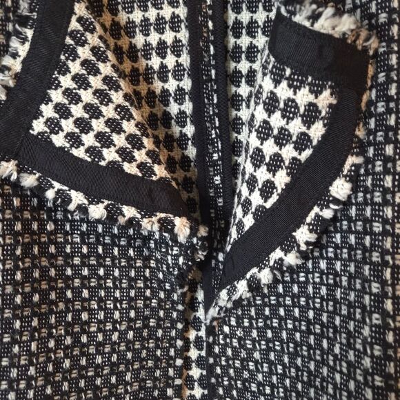 Eddie Bauer Blazer Women's M Wool Blend Black White Textured Open Front Jacket - Picture 5 of 9